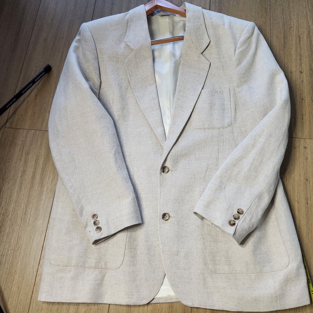 Vtg Eddie Bauer Mens 46L Linen Cotton Sports Coat Oatmeal Made In USA Dadcore